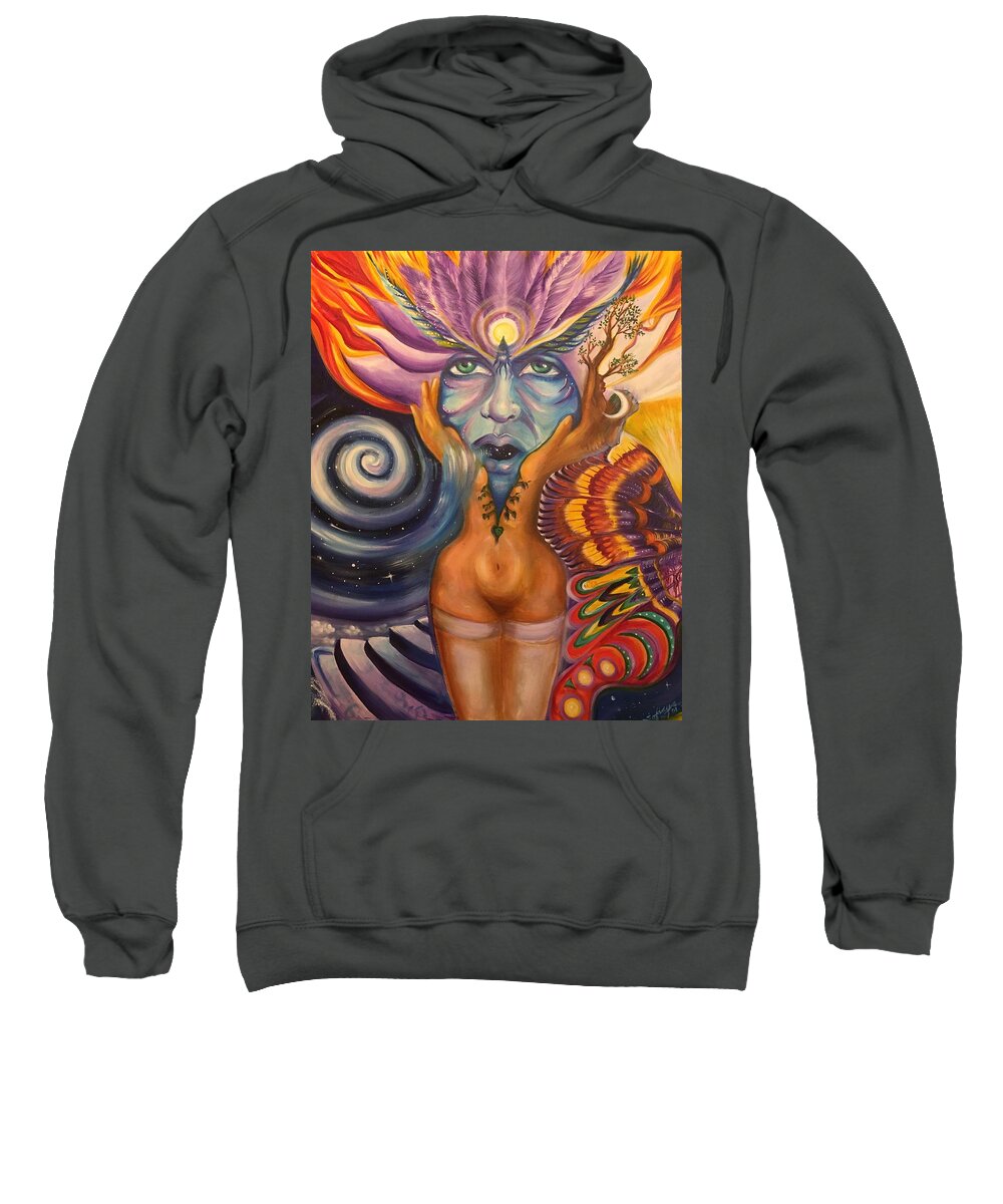 Face Masks Sweatshirt featuring the painting Shaman Breathing The Universe by Sofanya White