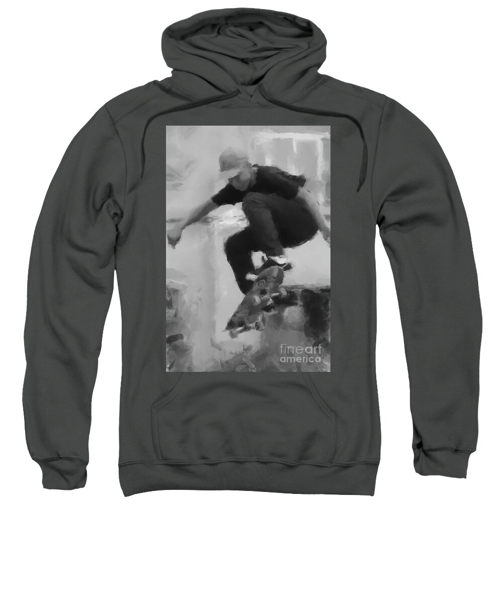  Sweatshirt featuring the painting Skateboarder Big Jump by Gary Arnold