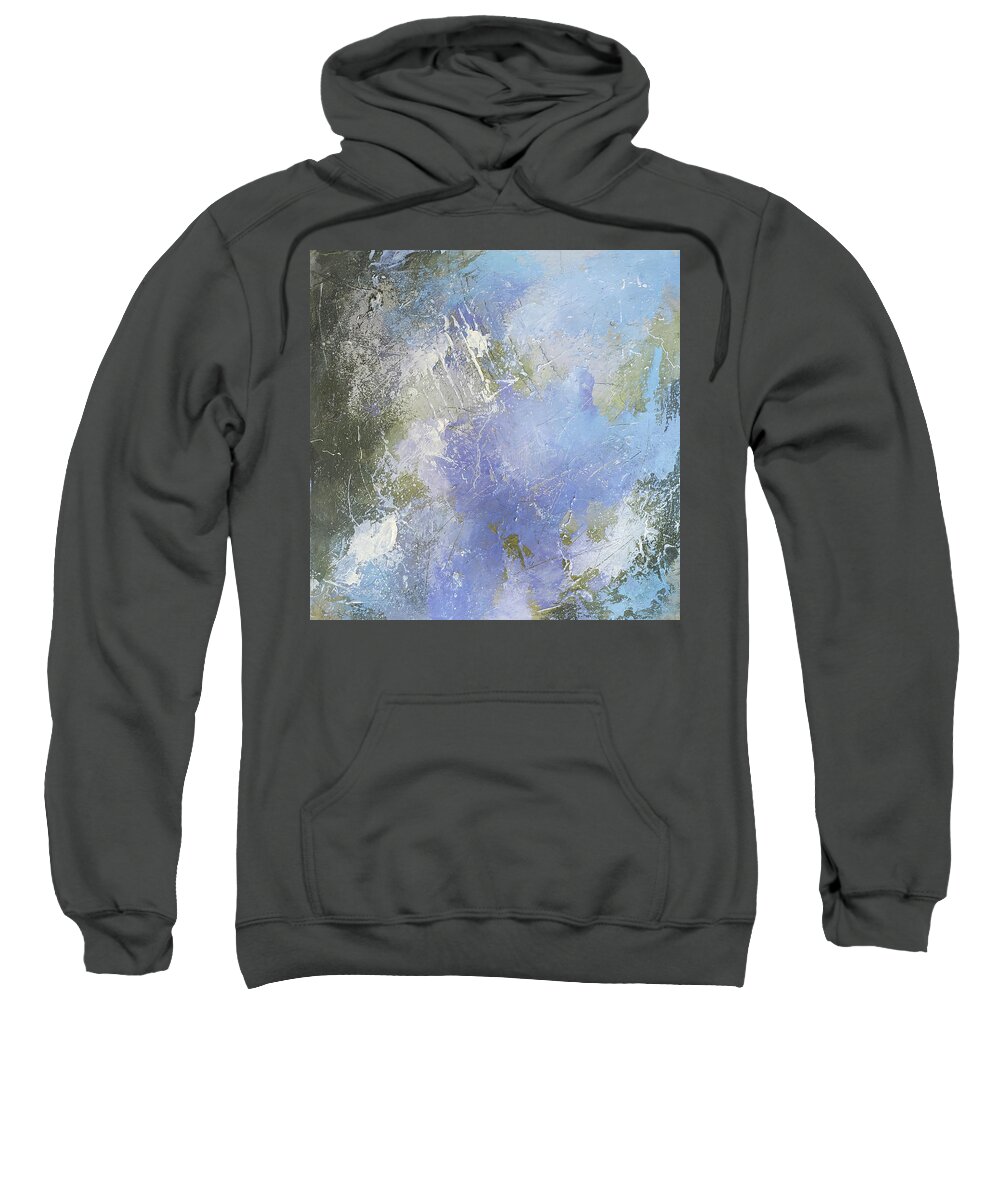 Purple Sweatshirt featuring the painting SKYFALL Abstract Landscape In Purple Blue Sage Green White Olive by Lynnie Lang