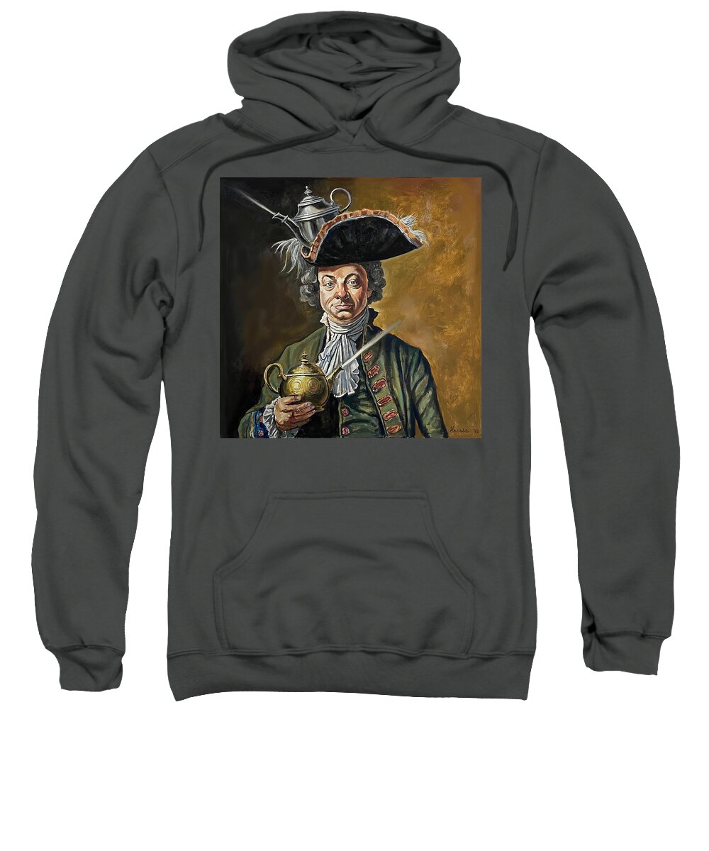 Funny Sweatshirt featuring the painting Smoking Hot Captain Teapot by Frank Harris
