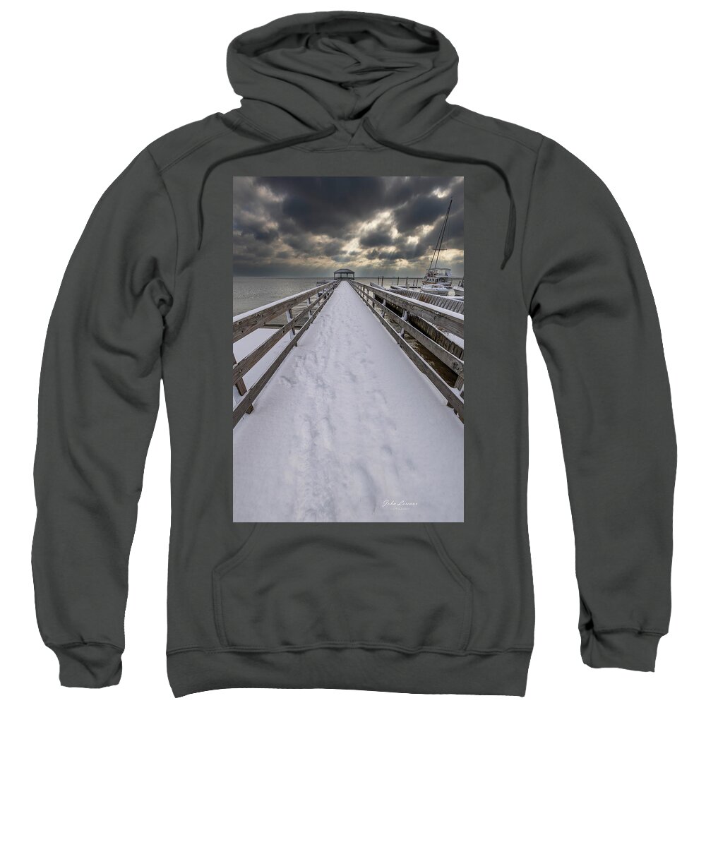Snow Sweatshirt featuring the photograph Snow Pier by John Loreaux