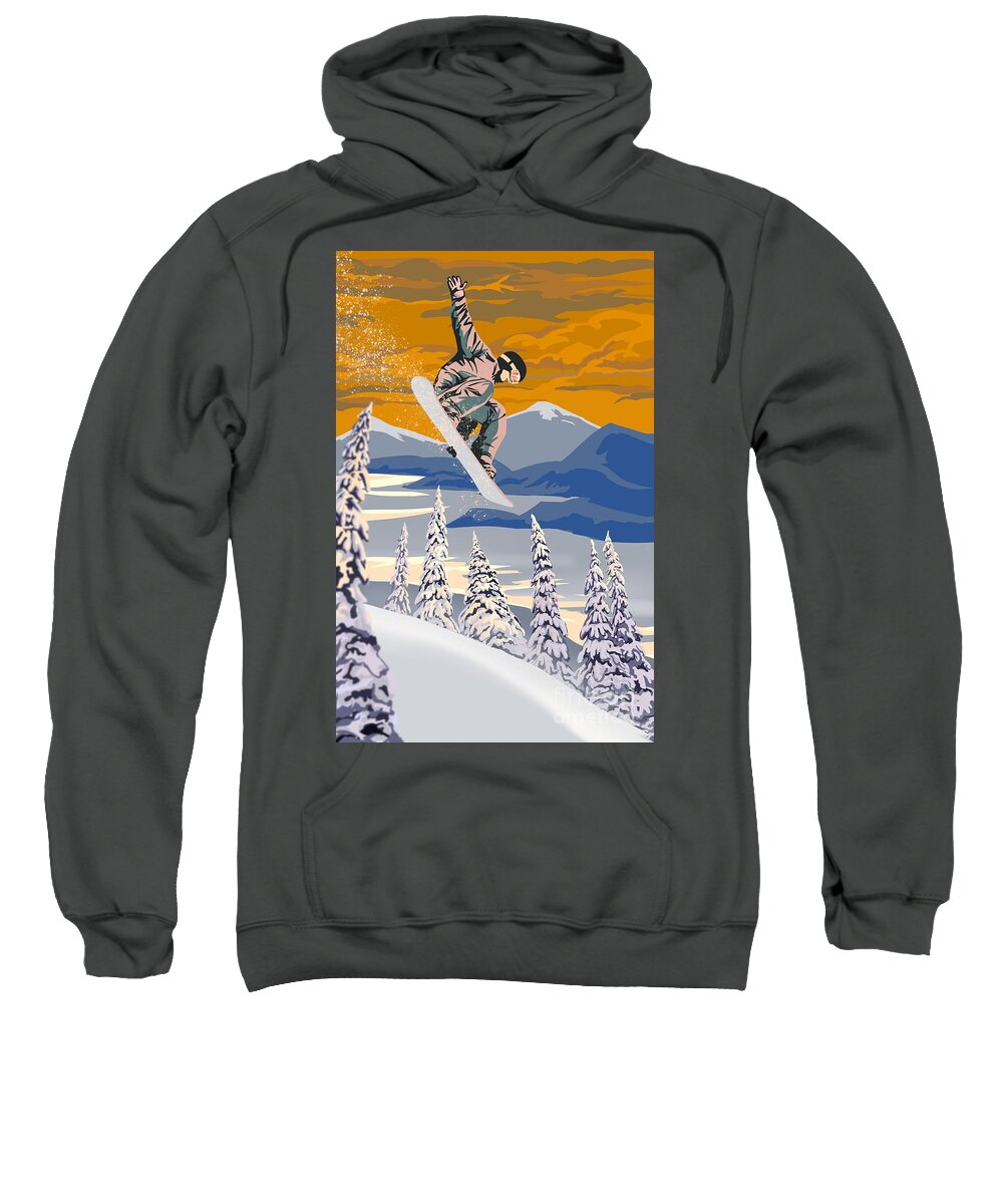 Snowboard Sweatshirt featuring the painting Snowboarder Air by Sassan Filsoof