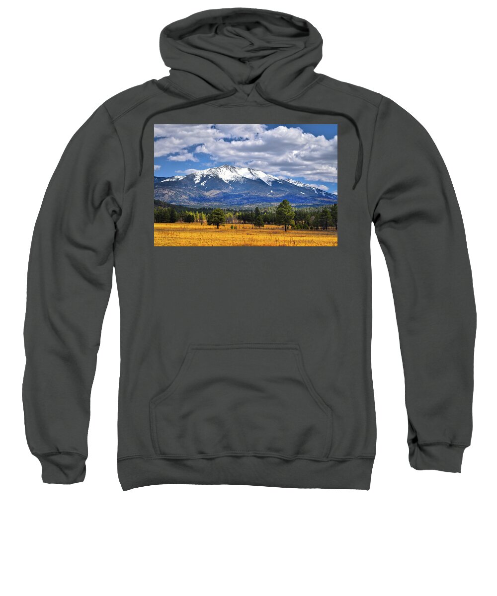 Humphreys Peak Sweatshirt featuring the photograph Snowcapped Humphreys Peak, Flagstaff AZ by Chance Kafka
