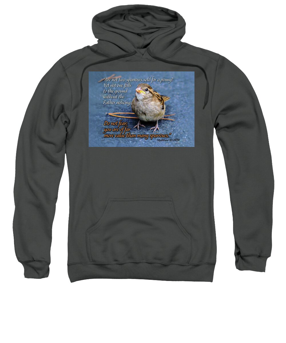  Sweatshirt featuring the mixed media Sparrow Scripture Matthew 10 by Brian Tada