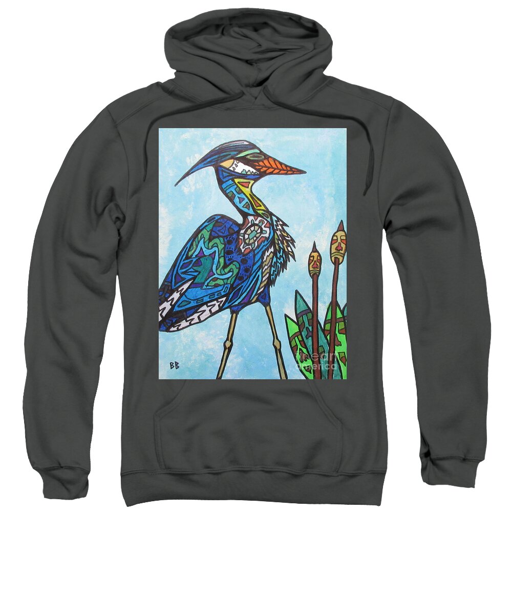 Bird Heron Blue Nature Wildlife Abstract Sweatshirt featuring the painting Spirit Heron by Bradley Boug