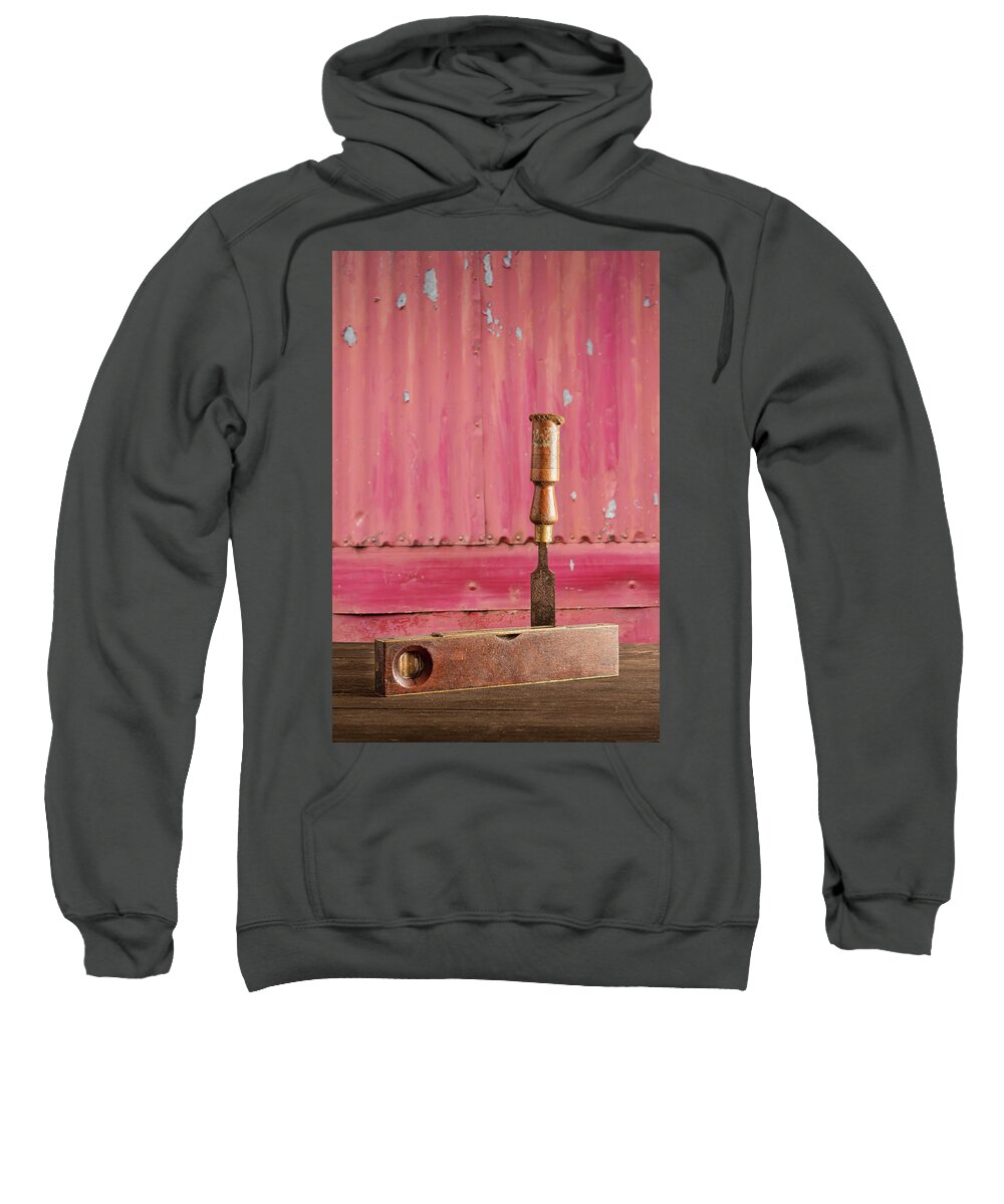 Plane Sweatshirt featuring the photograph Spirit level and chisel by Average Images
