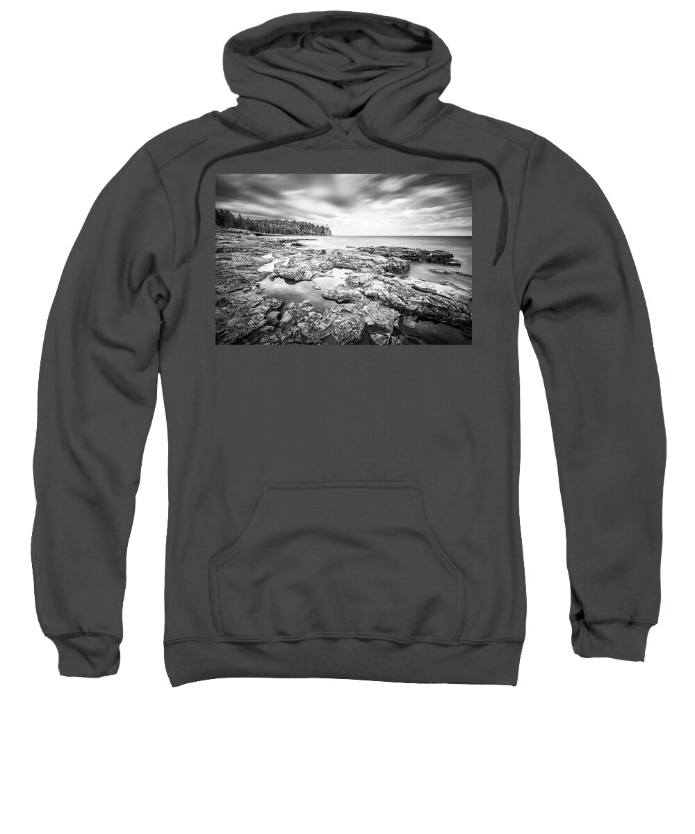 Split Rock Lighthouse Sweatshirt featuring the photograph Split Rock Black and White Silk by Sebastian Musial