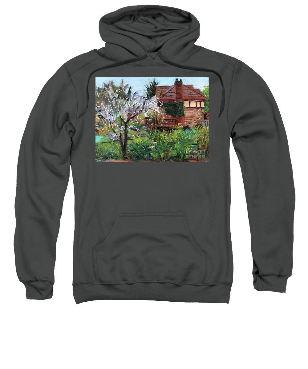 Spring House Sweatshirt featuring the painting Spring House by Jieming Wang