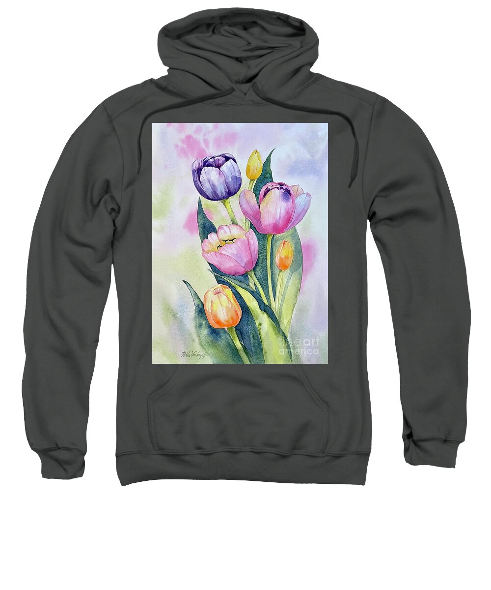 Tulips Sweatshirt featuring the painting Spring Tulips by Hilda Vandergriff