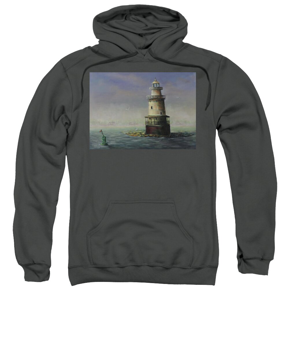 Prints Of Lighthouse Sweatshirt featuring the painting Stamford Harbor Ledge Lighthouse by Katalin Luczay