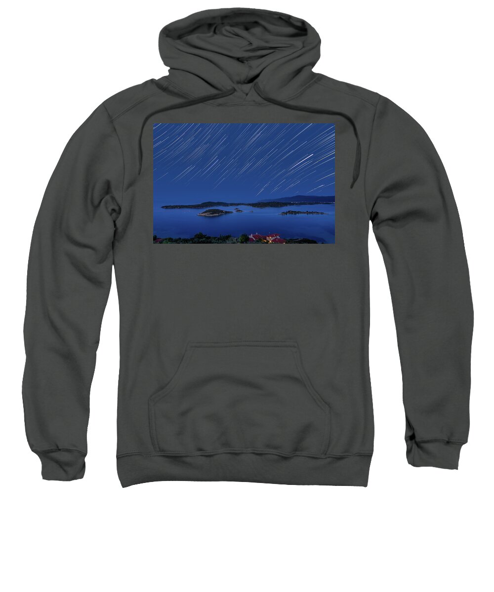 Stars Sweatshirt featuring the photograph Star Trails over Vourvourou by Alexios Ntounas