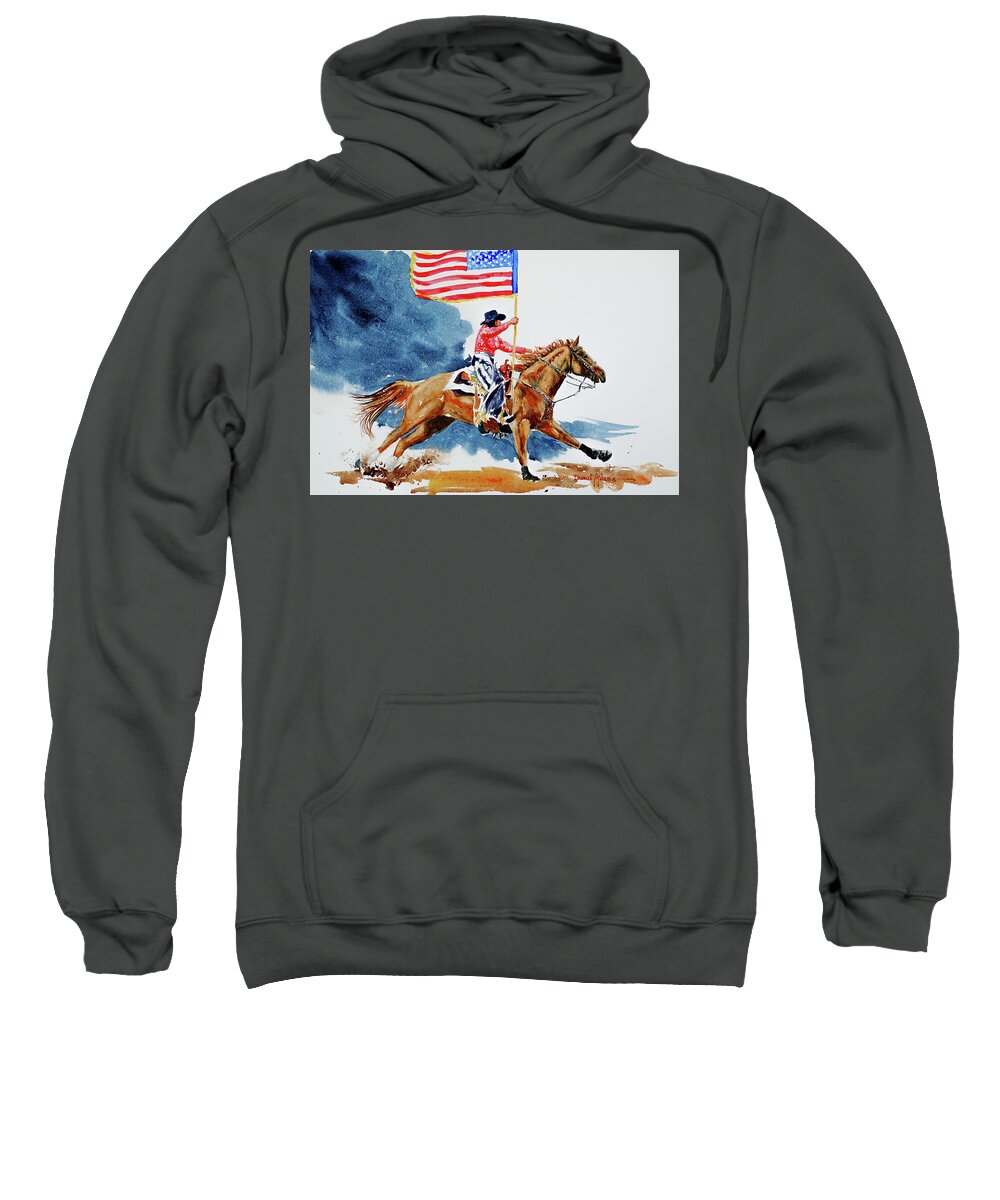 Rodeo Sweatshirt featuring the painting Stars and Stripes Ride Again by Daniel Adams