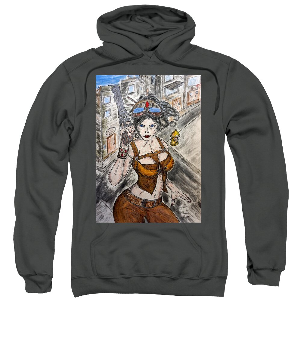 Warrior Sweatshirt featuring the drawing SteamPunk Warrior by Brent Knippel