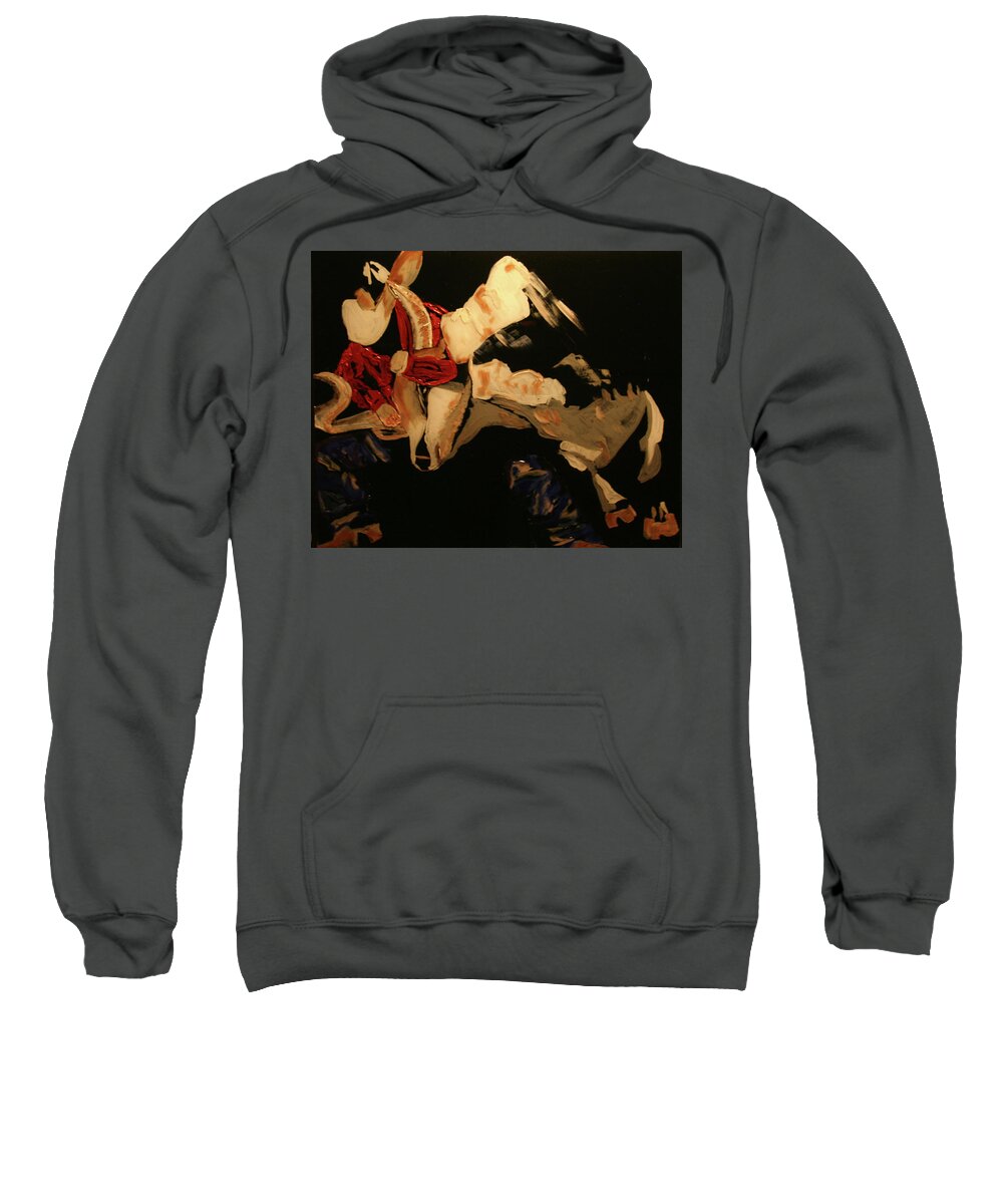 Cowboy Sweatshirt featuring the painting Steer Wrestler by Marilyn Quigley