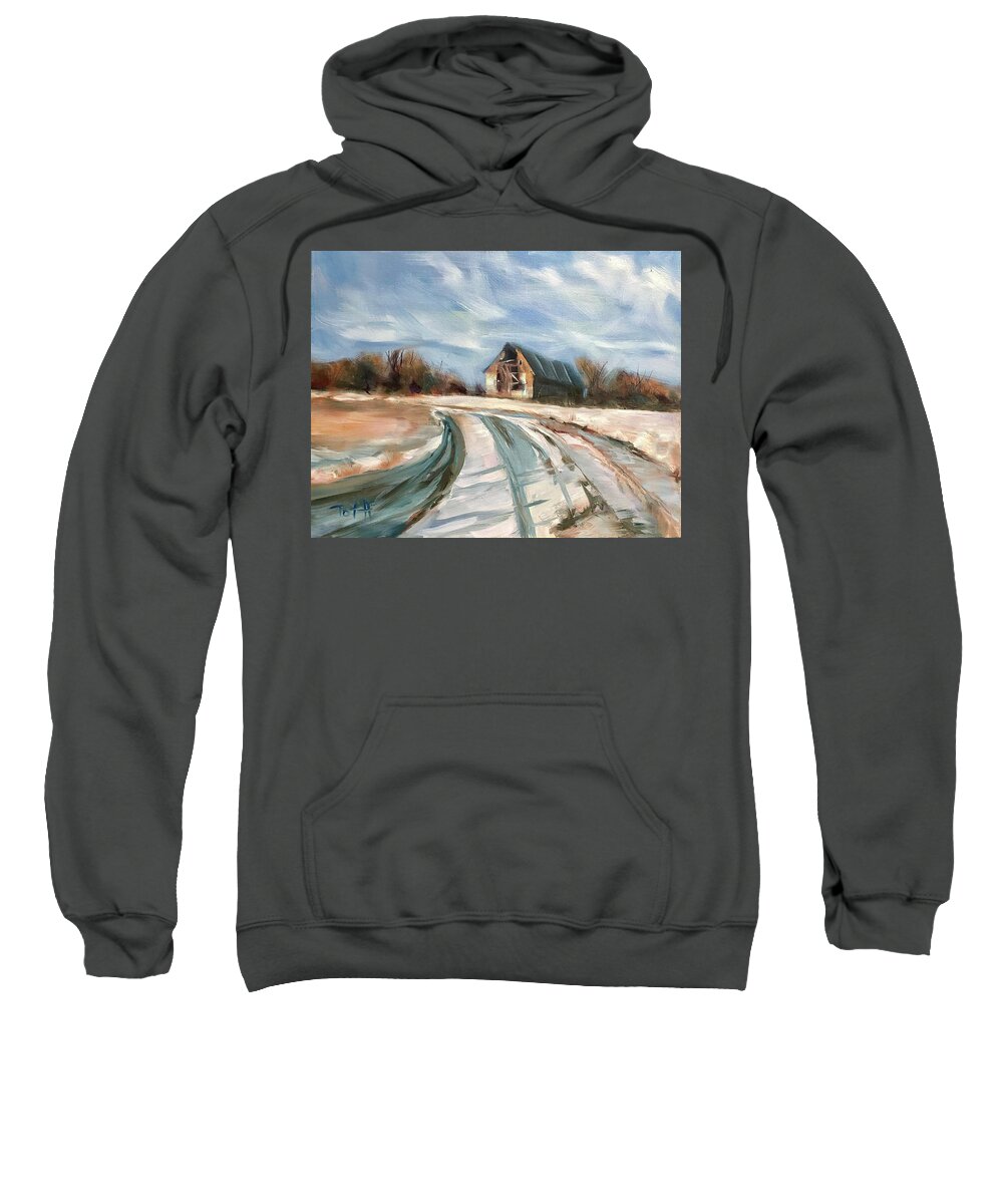 Red Barn Sweatshirt featuring the painting Still Standing by Laura Toth