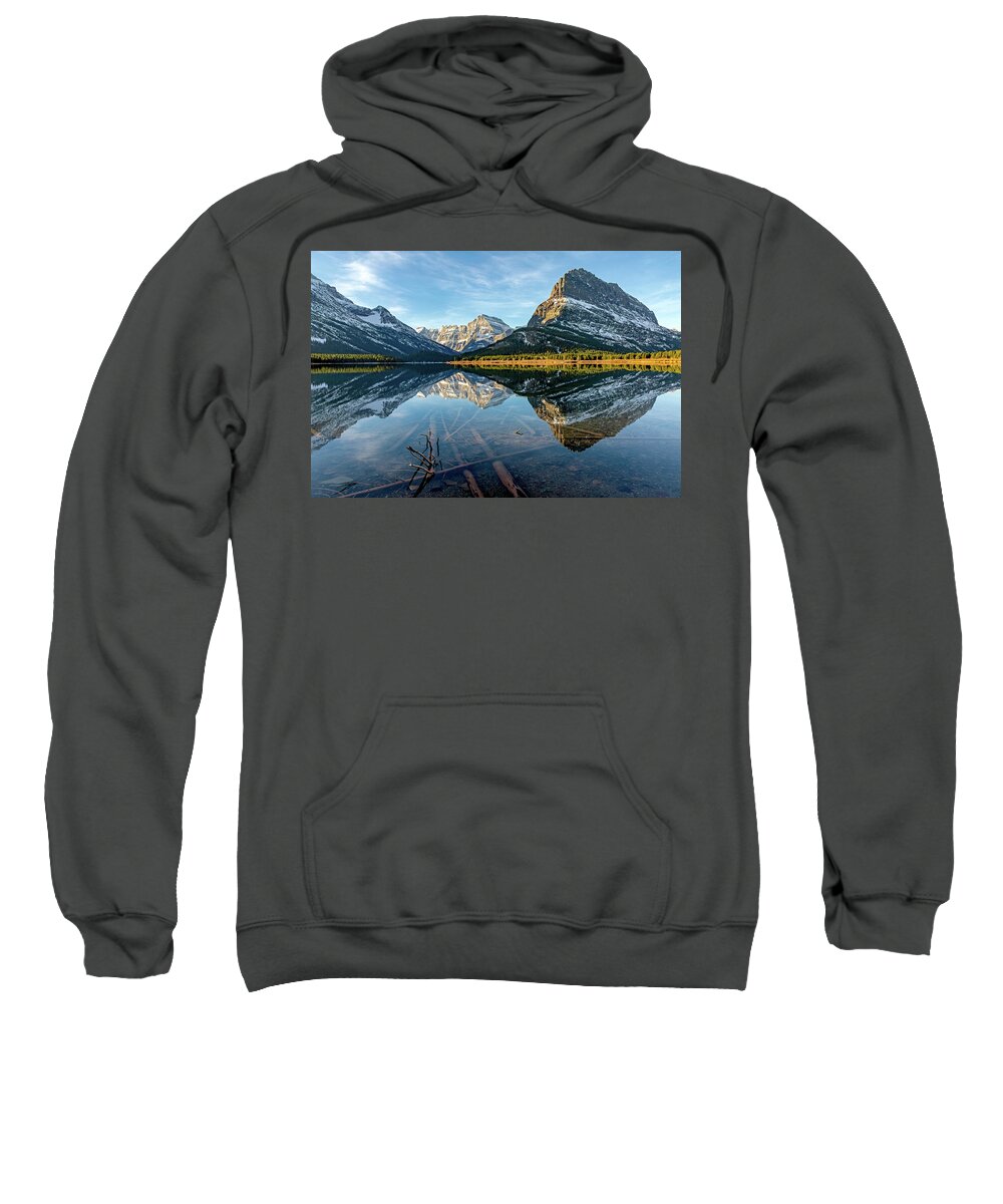 Swiftcurrent Lake Sweatshirt featuring the photograph Stillness in the Morning by Jack Bell