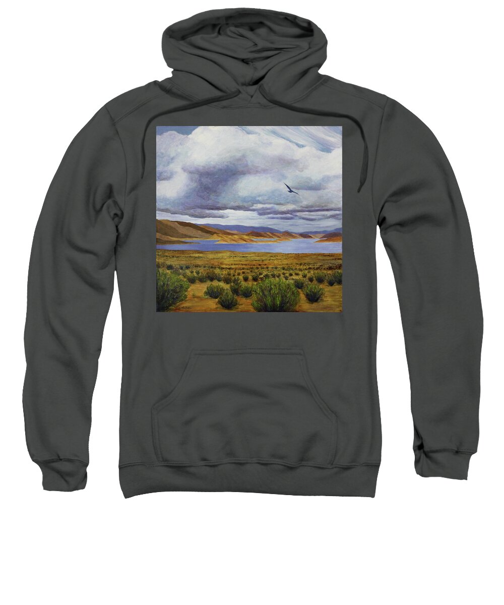 Kim Mcclinton Sweatshirt featuring the painting Storm at Lake Powell- left panel of three by Kim McClinton