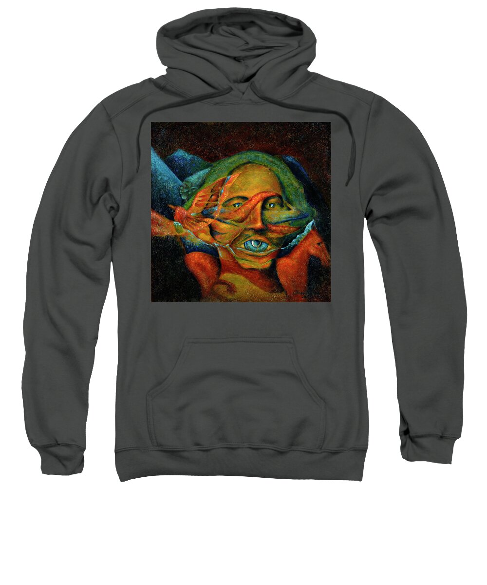 Native American Sweatshirt featuring the painting Storyteller by Kevin Chasing Wolf Hutchins