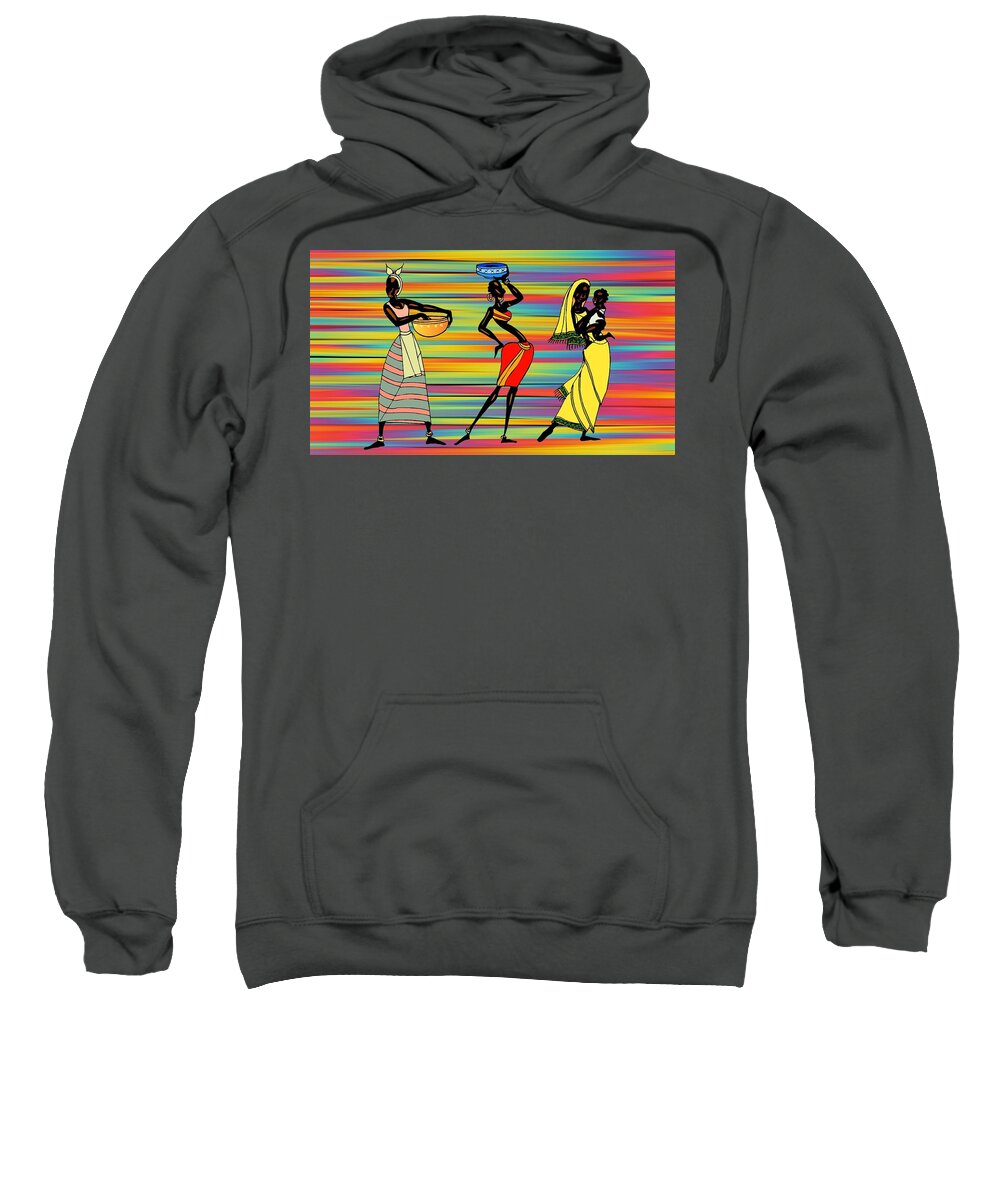 African Sweatshirt featuring the painting Stylized African Women by Nancy Ayanna Wyatt