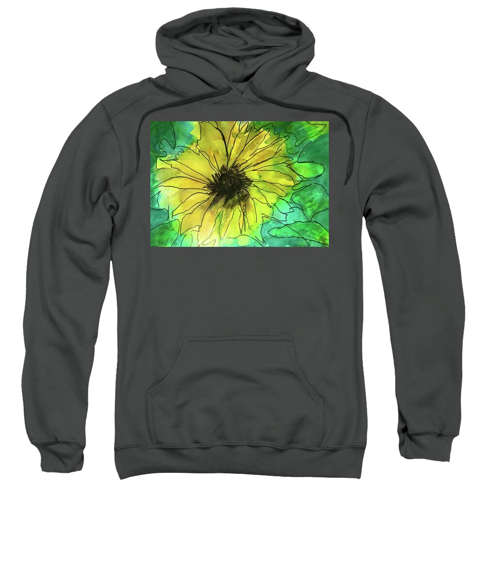 Sunflower Sweatshirt featuring the painting Sunflower in Alcohol Ink by Eileen Backman