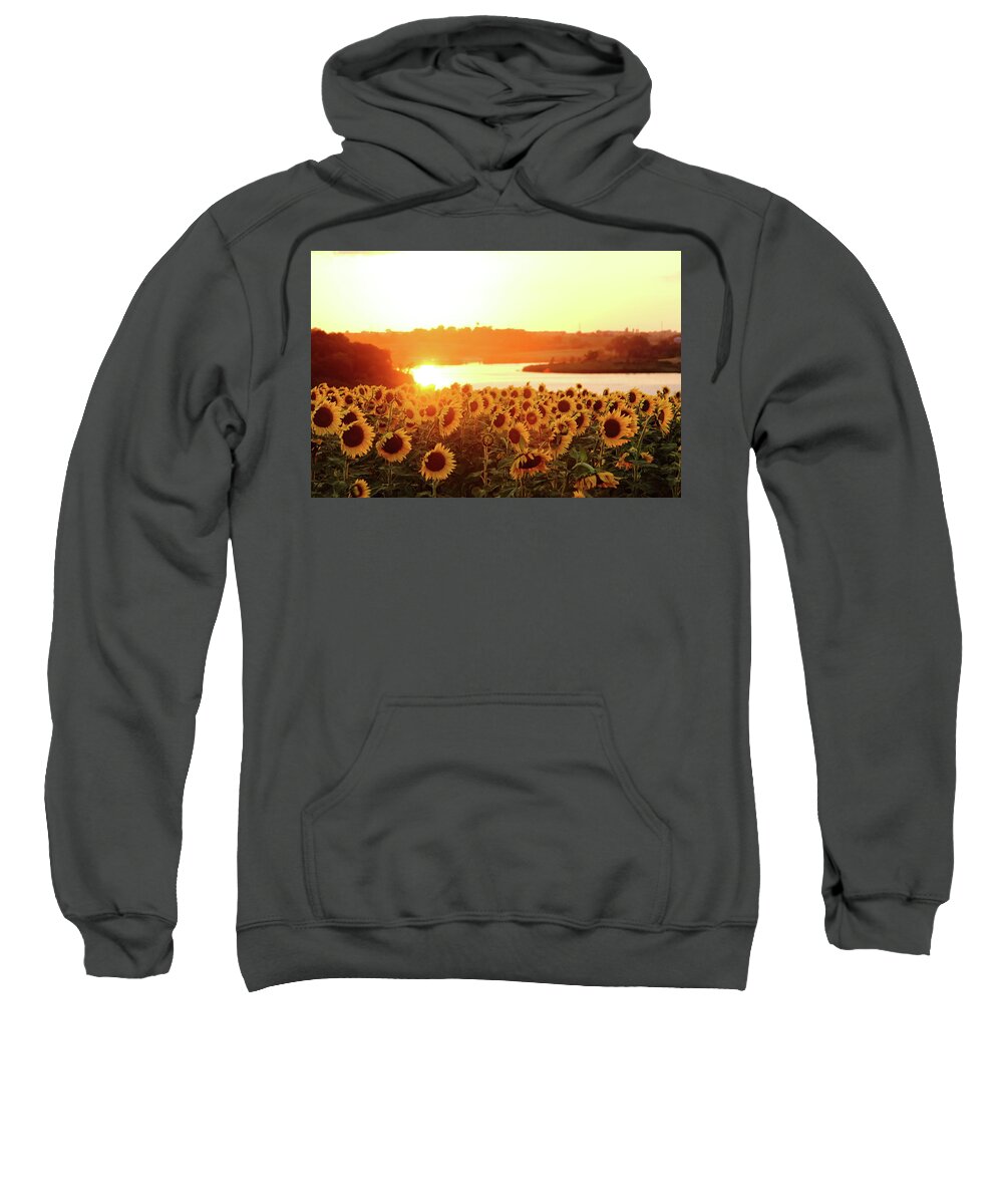 Summer Sweatshirt featuring the photograph Sunflowers At Sunset by Lens Art Photography By Larry Trager