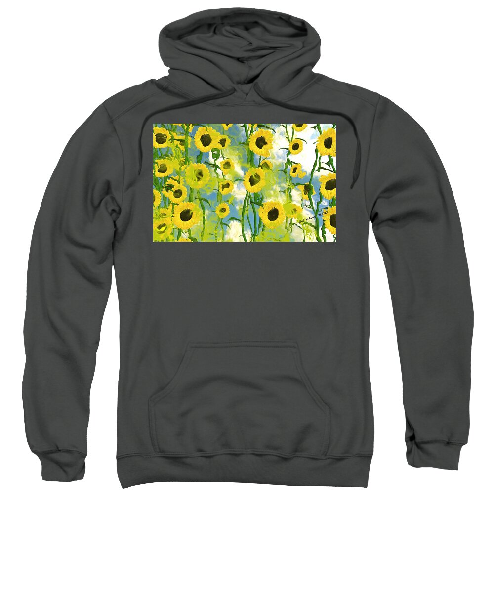 Summer Digital Flowers Sunflower Sun Sweatshirt featuring the digital art Sunflowers by Bob Shimer