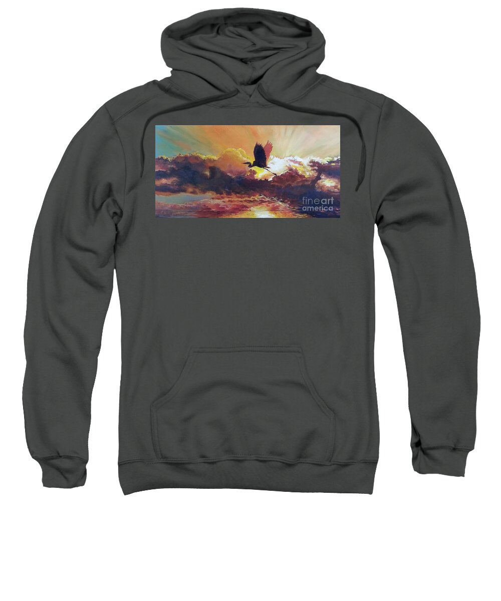 Sunrise Sweatshirt featuring the painting Sunrise Flight by Merana Cadorette