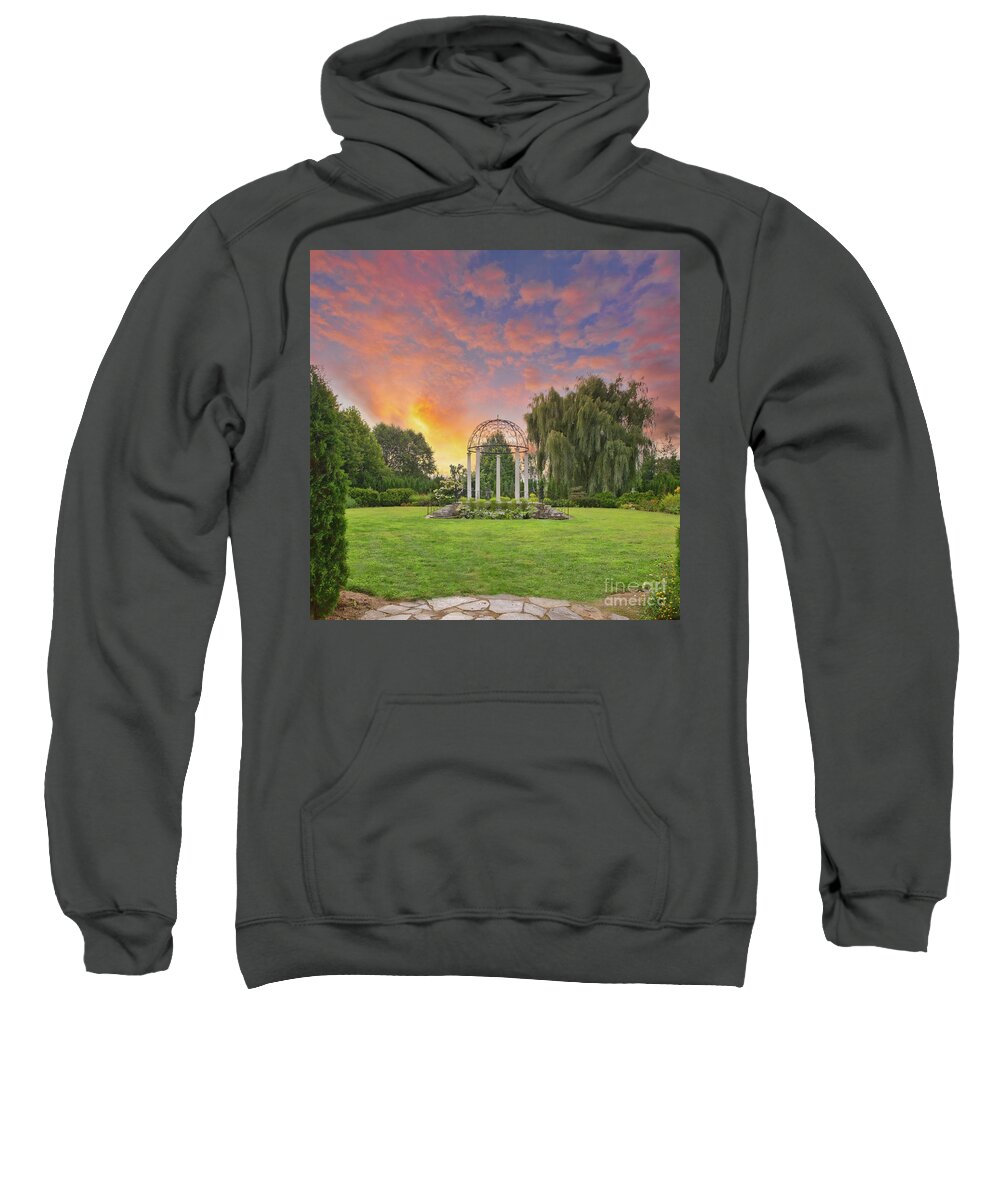 August Garden Sweatshirt featuring the photograph Sunset at the Temple of Love by Marilyn Cornwell