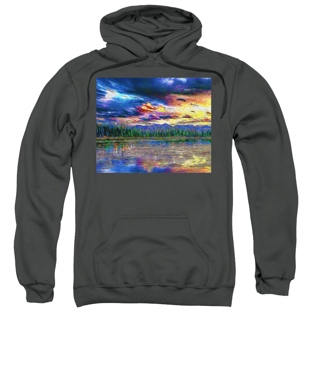 Paint Sweatshirt featuring the painting Sunset on lake 3 by Nenad Vasic