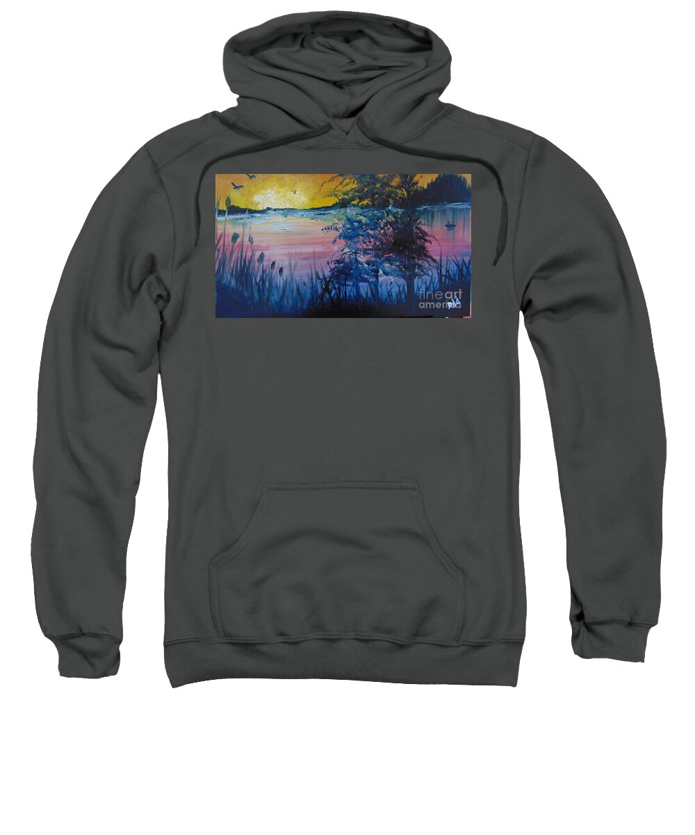 Lake Sweatshirt featuring the painting Sunset on the Lake by Saundra Johnson