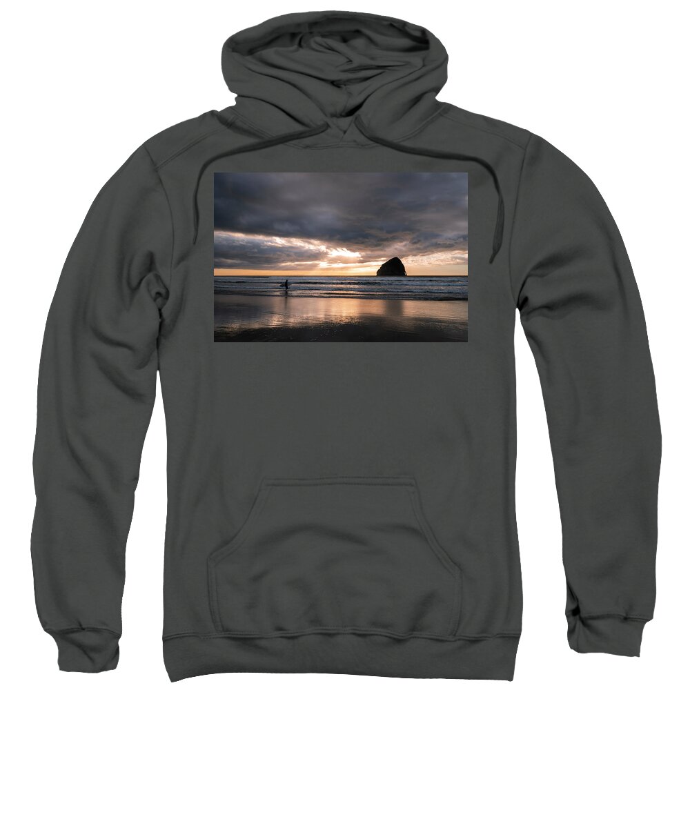 Sunset Sweatshirt featuring the photograph Surfing Solitude by Steven Clark