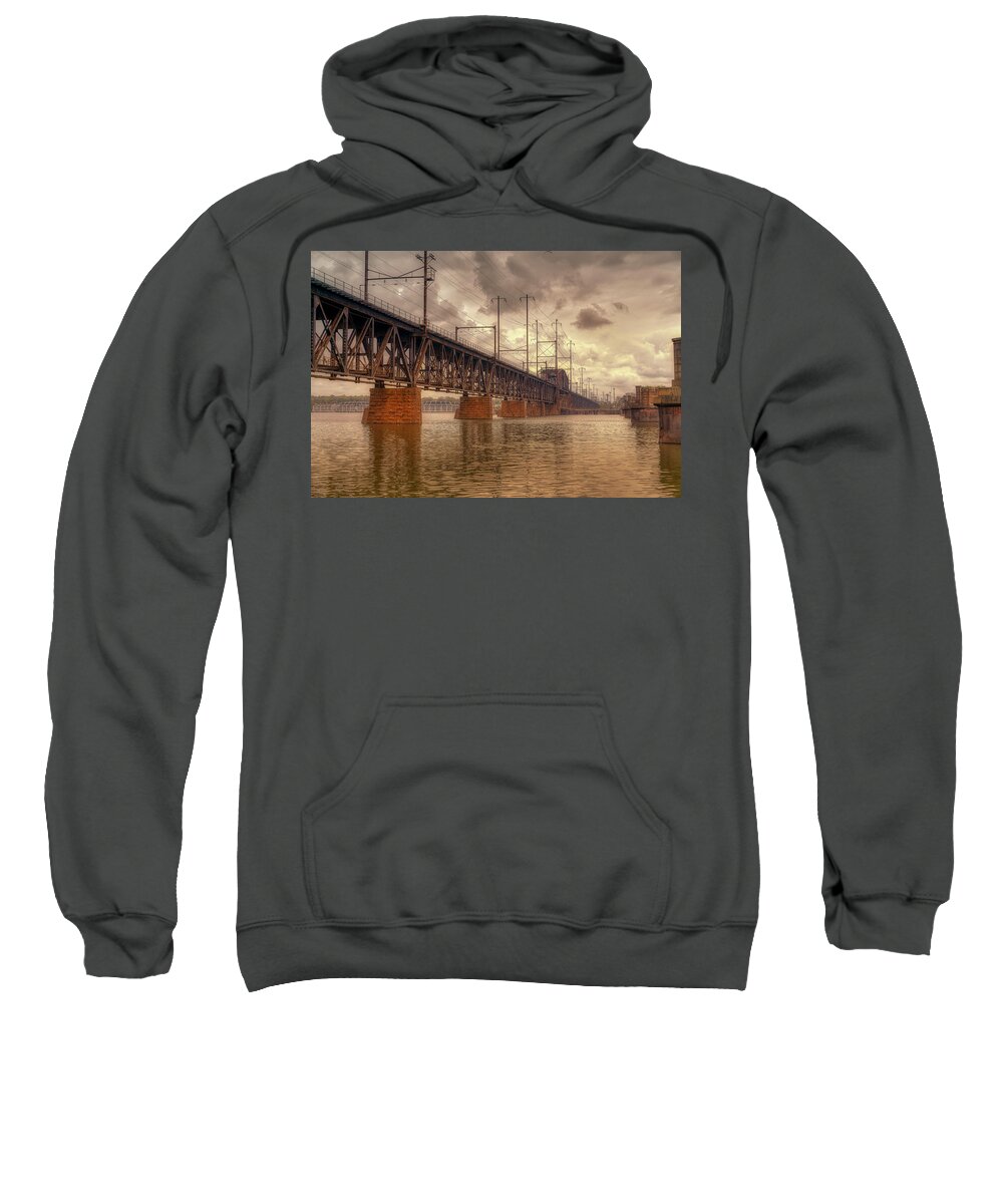 Amtrak Susquehanna River Bridge Sweatshirt featuring the photograph Susquehanna Railroad Bridge by Penny Polakoff