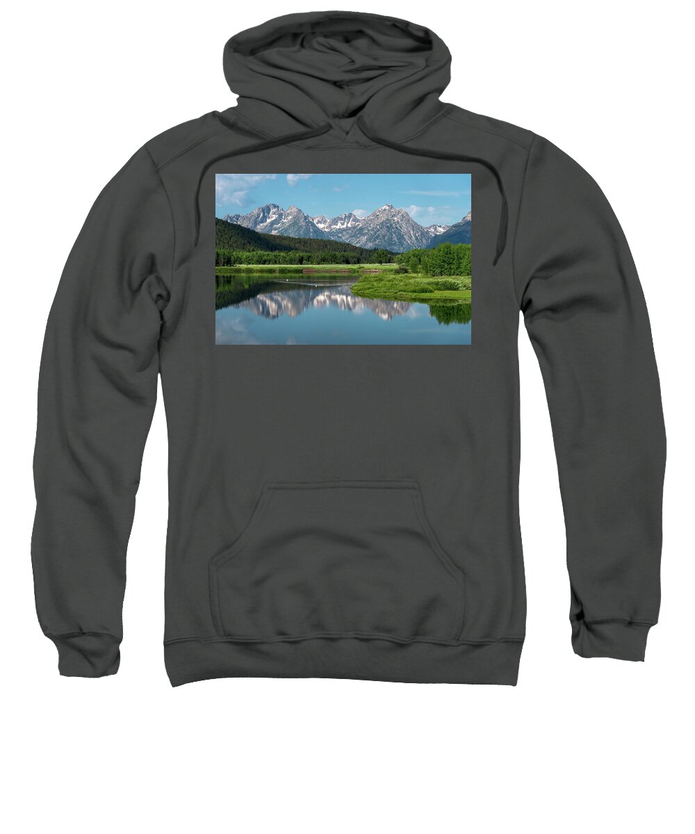 Tetons Sweatshirt featuring the photograph Teton Swimming Swans by Tara Krauss