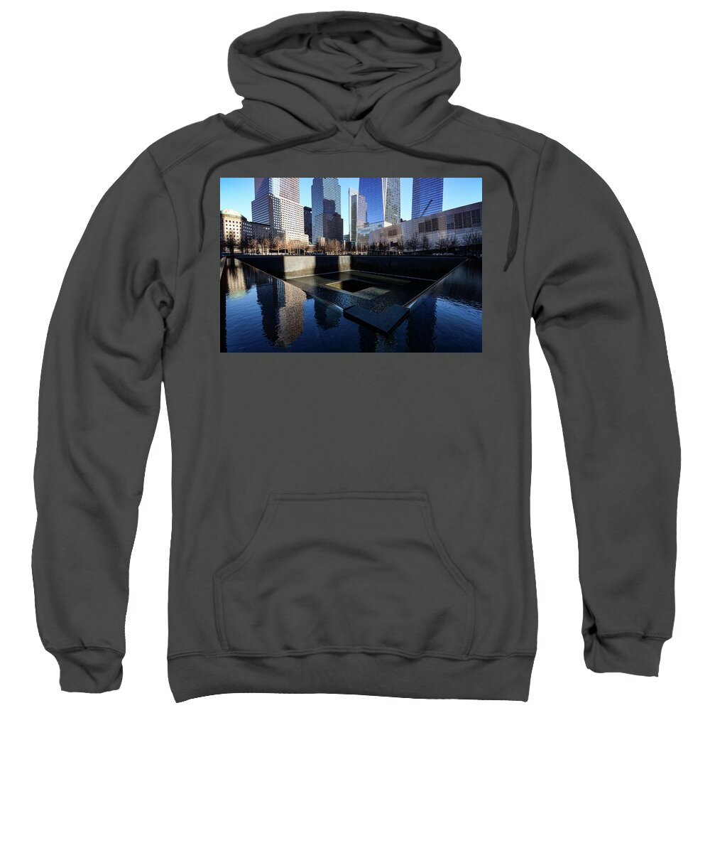 9/11 Sweatshirt featuring the photograph For The Survivors - Ground Zero, 9/11 Memorial. New York City by Earth And Spirit