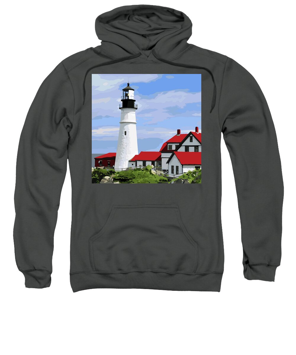 Lighthouse Sweatshirt featuring the painting The Portland Head Beacon by Teresa Trotter