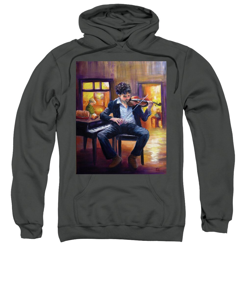 Violinist Sweatshirt featuring the painting The Cafe Violinist by Evelyn Snyder