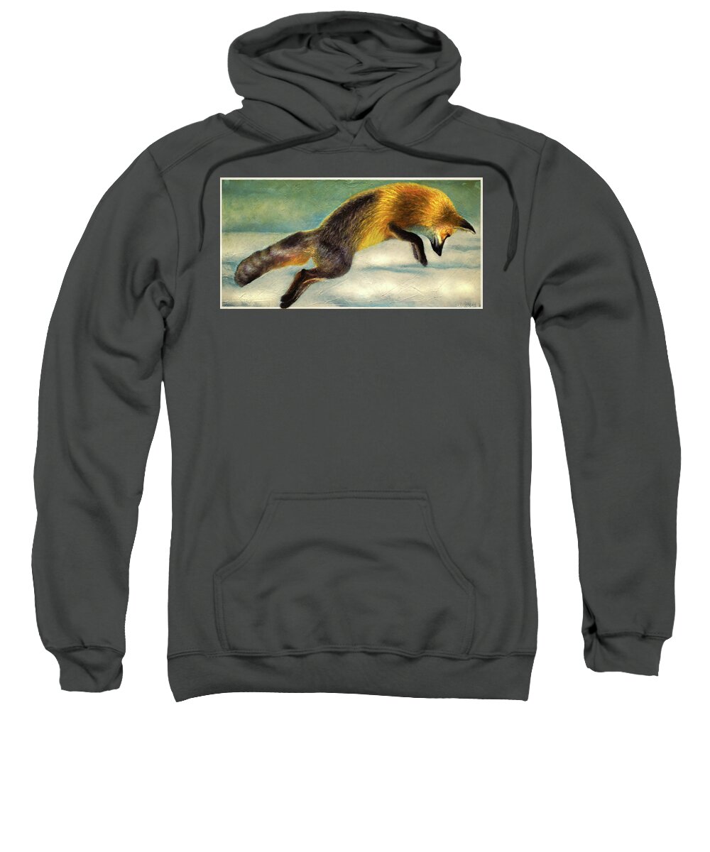 Fox Sweatshirt featuring the painting The Fox Hop by Kevin Chasing Wolf Hutchins