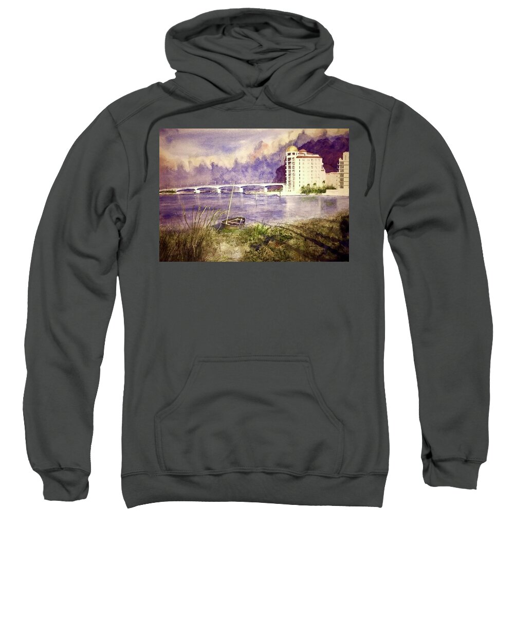 Sarasota Sweatshirt featuring the painting The Grand Riveara And Skiff by John Glass
