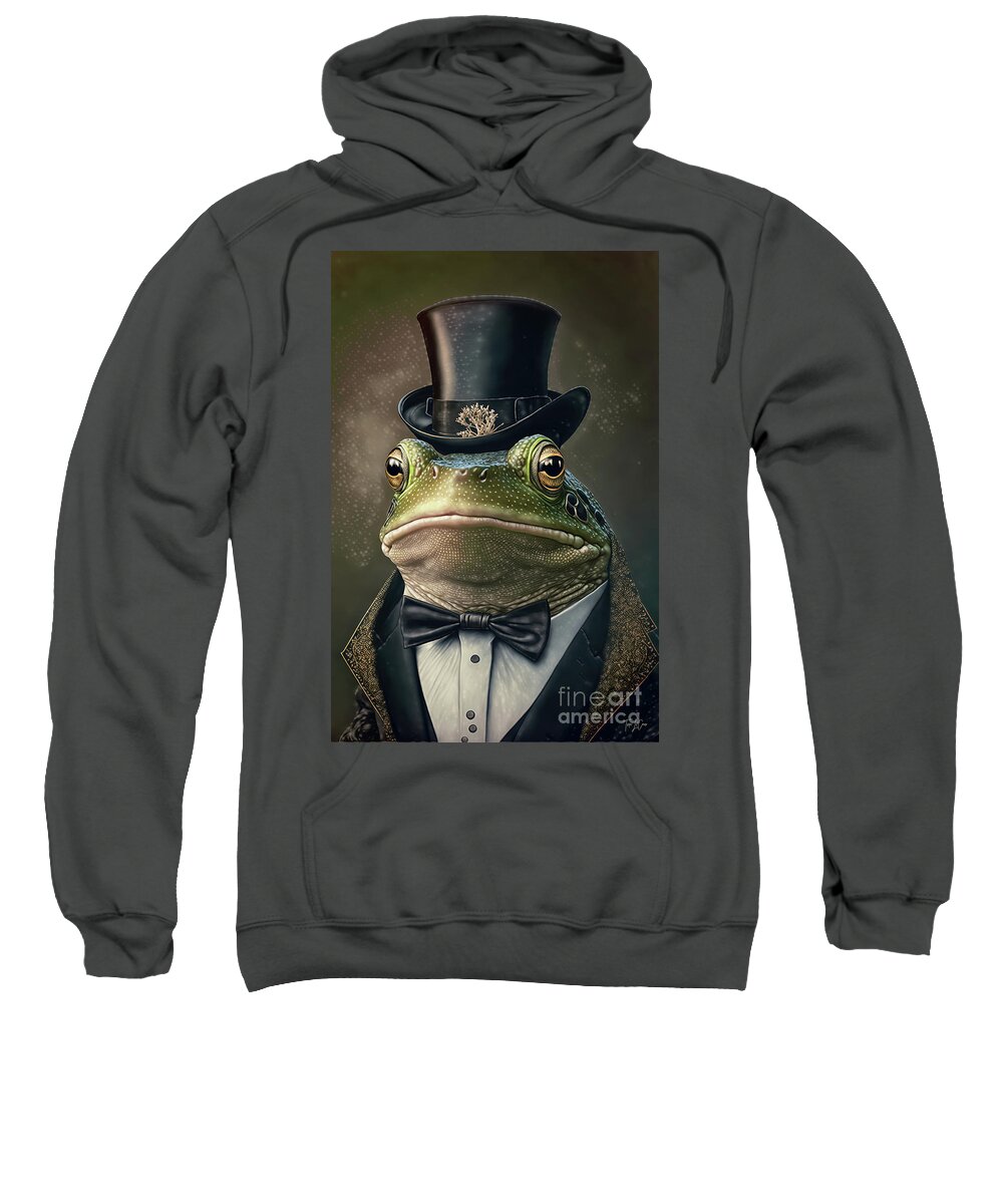 Bullfrog Sweatshirt featuring the digital art The Handsome Bullfrog Groom by Tina LeCour