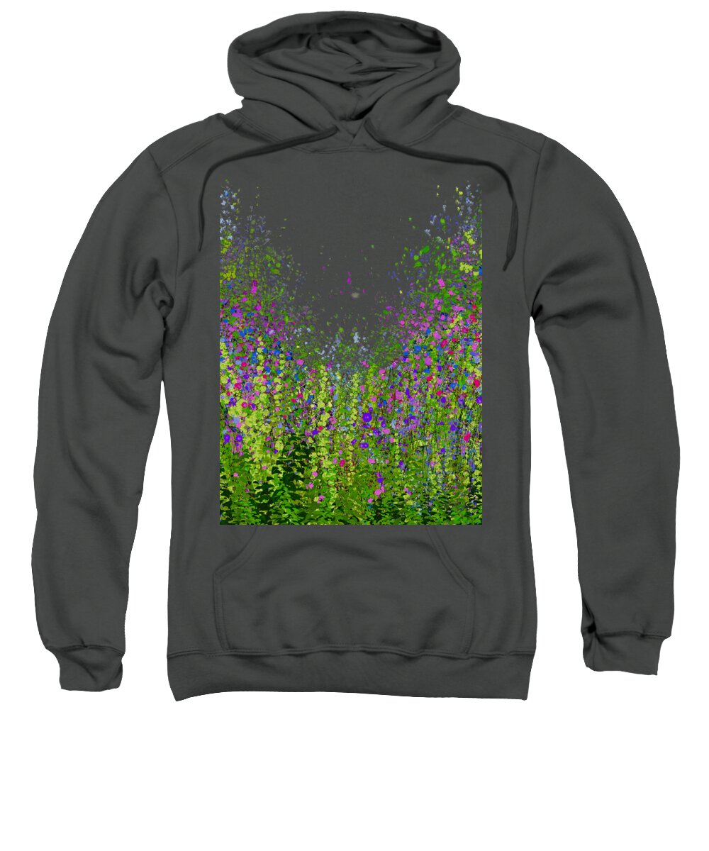 Tall Grass Sweatshirt featuring the mixed media The Kingdom of Bees in Tall Grass Meadow Abstract Wild Flowers by Lena Owens - OLena Art Vibrant Palette Knife and Graphic Design