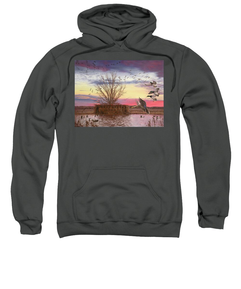 Mallards Sweatshirt featuring the painting The Oak Tree by Glenn Pollard