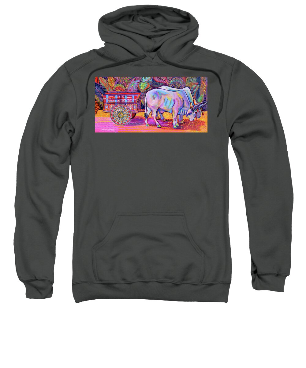 Costa Rica Sweatshirt featuring the painting The Oxcart by Madeline Dillner