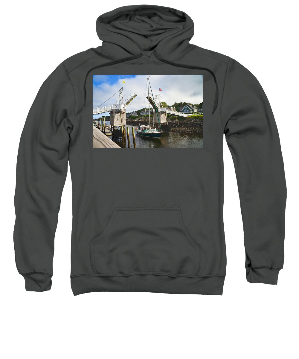 Perkins Cove Sweatshirt featuring the photograph The Perkins Cove Draw Bridge by Alex Vishnevsky