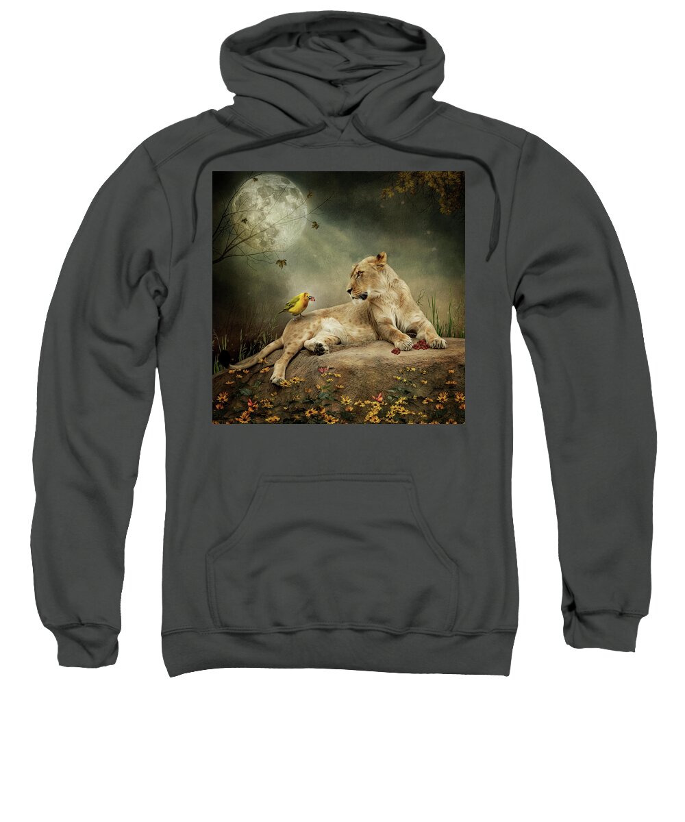Lioness Sweatshirt featuring the digital art The Queen of the Savannah by Maggy Pease