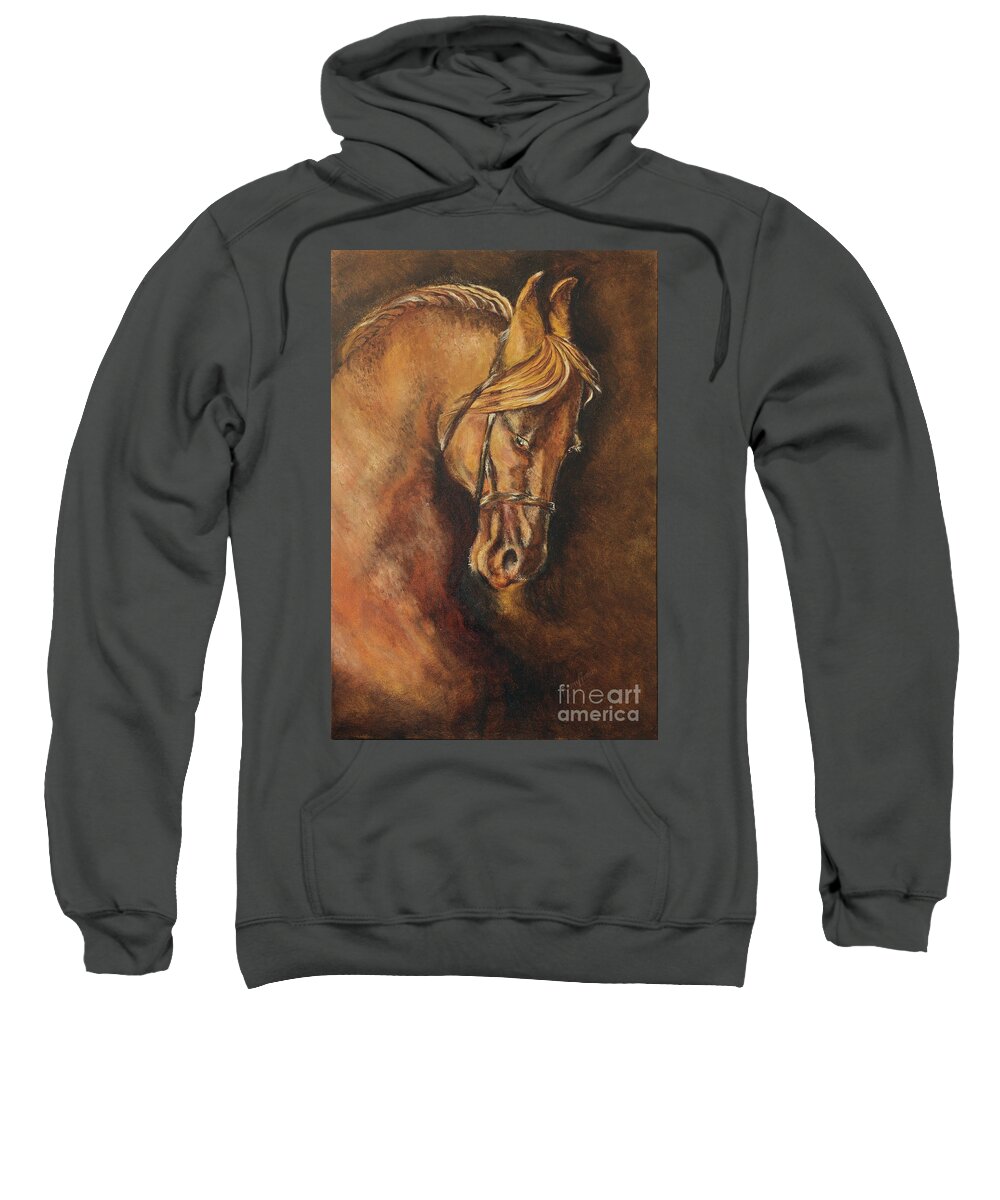 Horse Painting Sweatshirt featuring the painting The Racer - Horse by Remy Francis