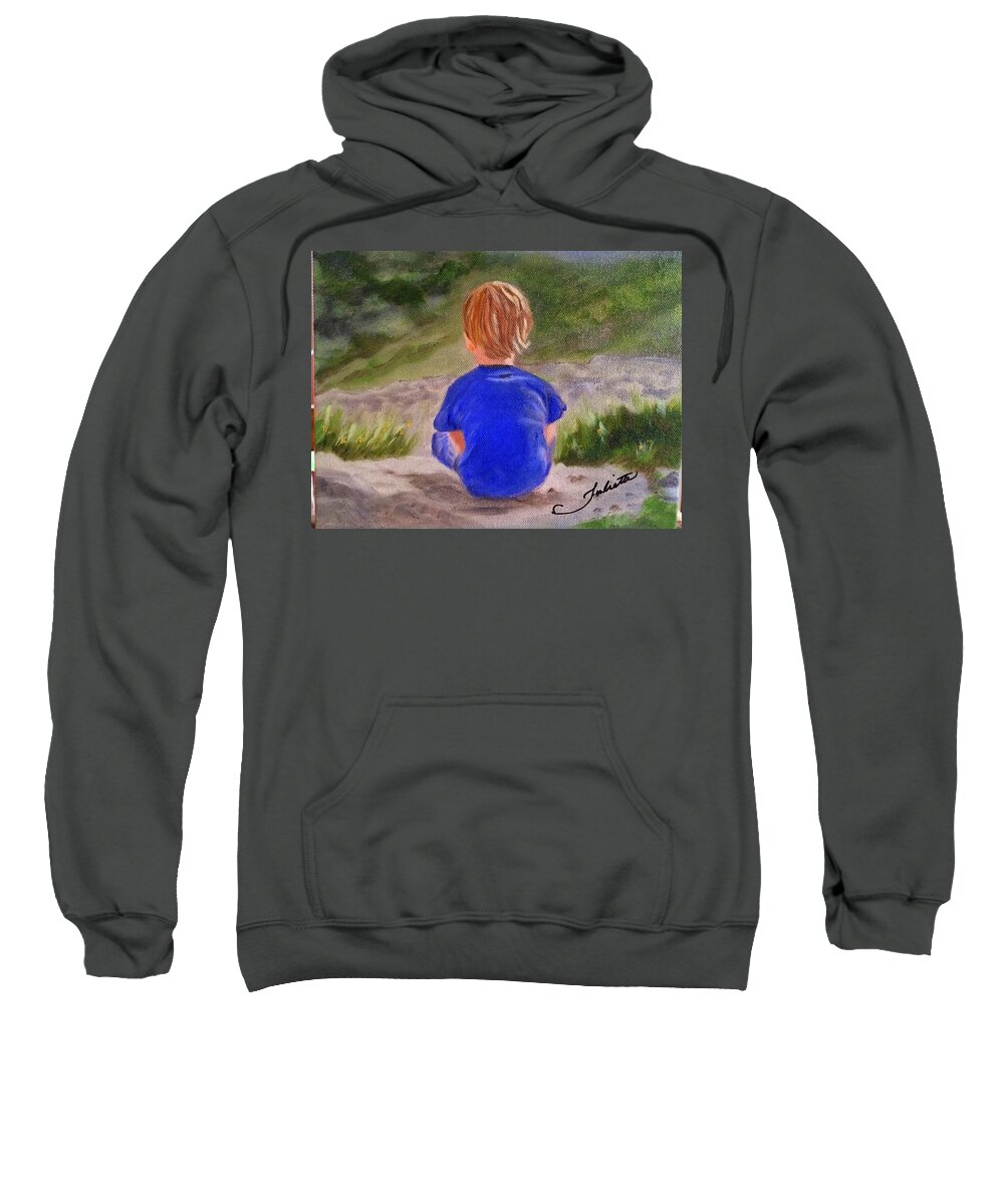 Child Sweatshirt featuring the painting The World is his Oyster by Juliette Becker