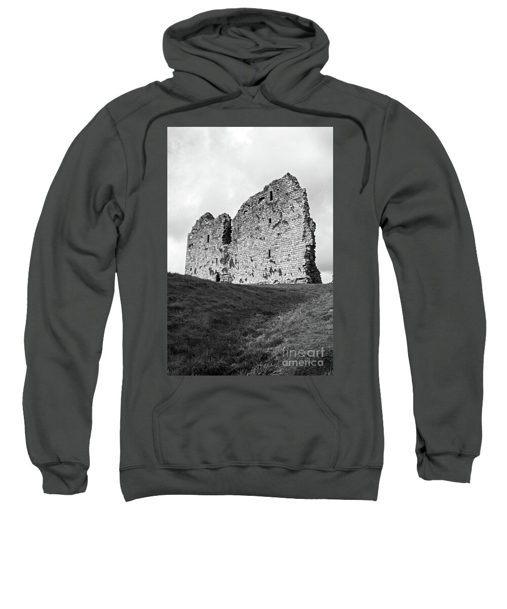 Thirlwall Castle; Castle; Ruins; Great Britain; Northumberland Sweatshirt featuring the photograph Thirlwall Castle in Black and White by Tina Uihlein