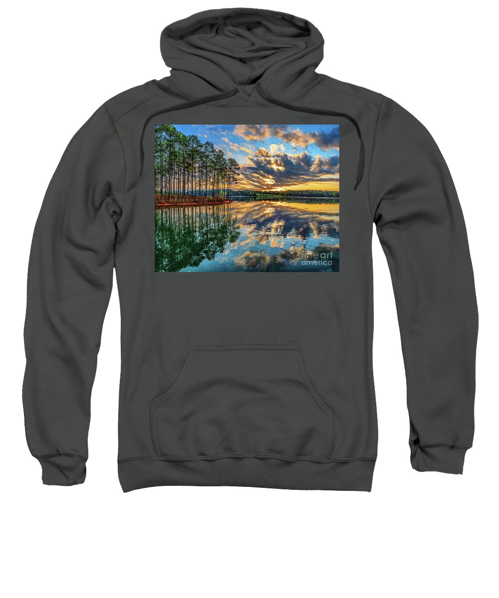 Water Sweatshirt featuring the photograph Trees And Vibrant Sky, Lake Keowee, South Carolina by Don Schimmel