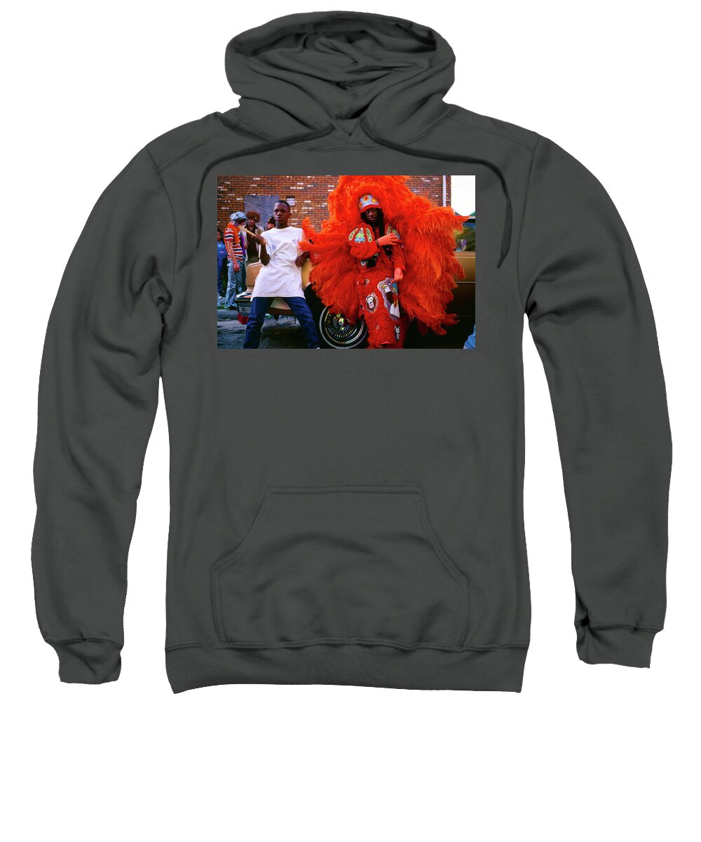 Mardi Gras Sweatshirt featuring the photograph Treme - Mardi Gras Black Indian Parade, New Orleans by Earth And Spirit