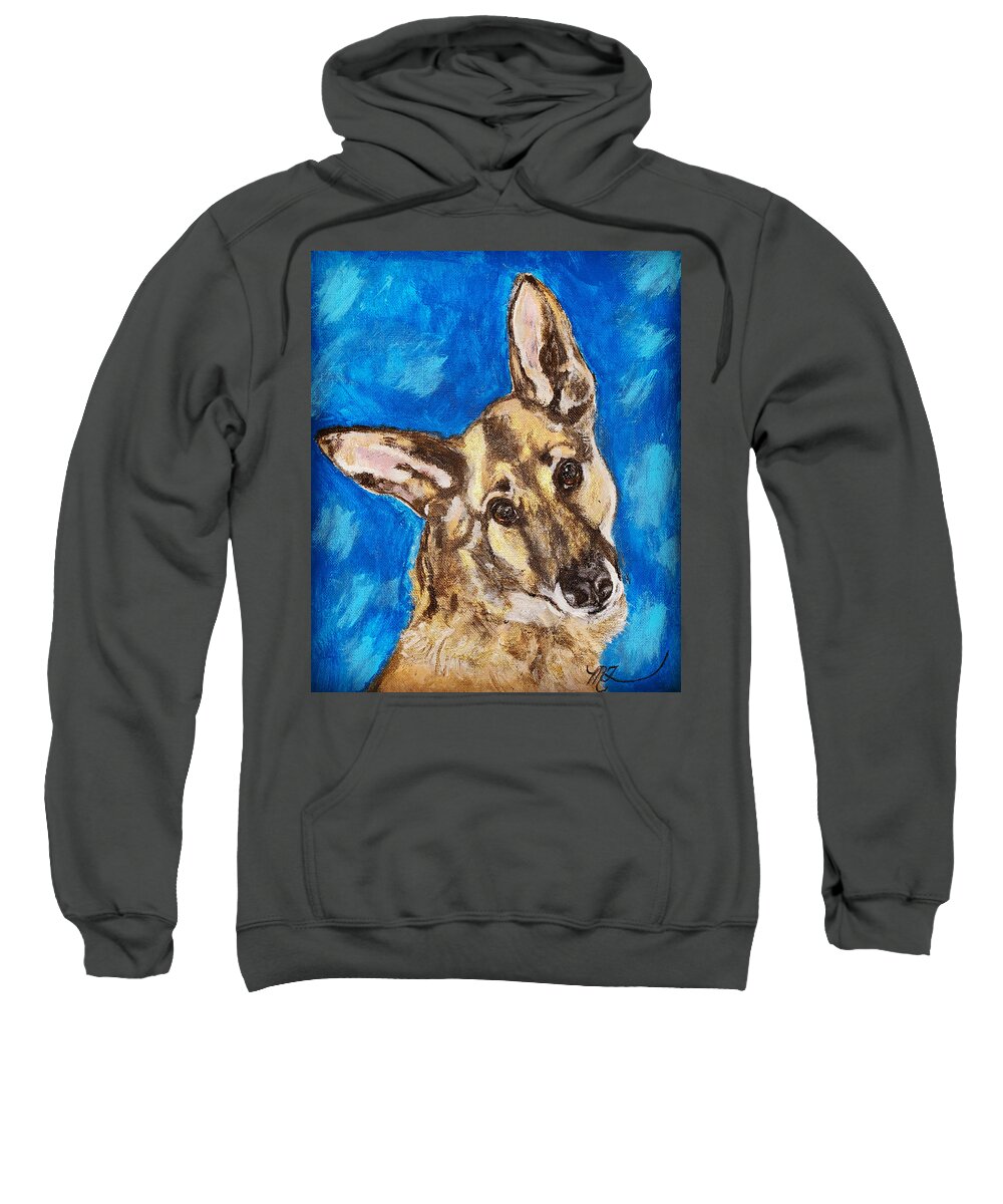 Dog Sweatshirt featuring the painting TRYC the 3 legged Wonder Dog by Melody Fowler
